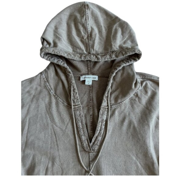 Olive Khaki Lace Trim Hoodie Tunic Top 3/4 Sleeve Cotton Pullover Plus Size 3X - Picture 3 of 7